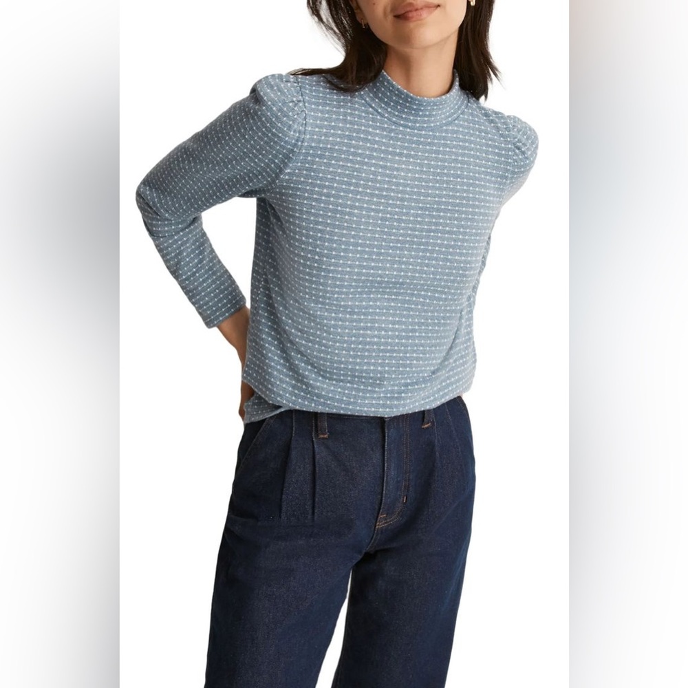 Madewell Jacquard Puff-sleeve Mockneck Top